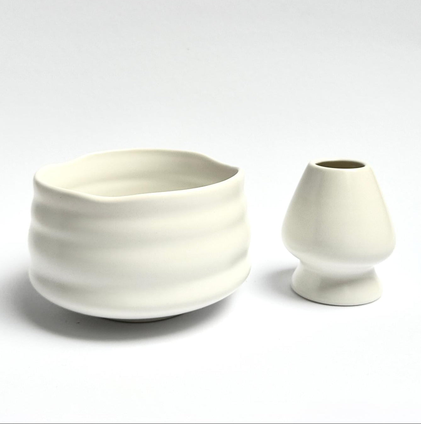 white matcha bowl set ceramic chawan  whisk holder